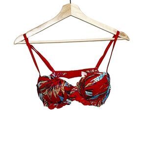 Pink Victoria’s Secret red date night tropical lace print padded push up bra siz
